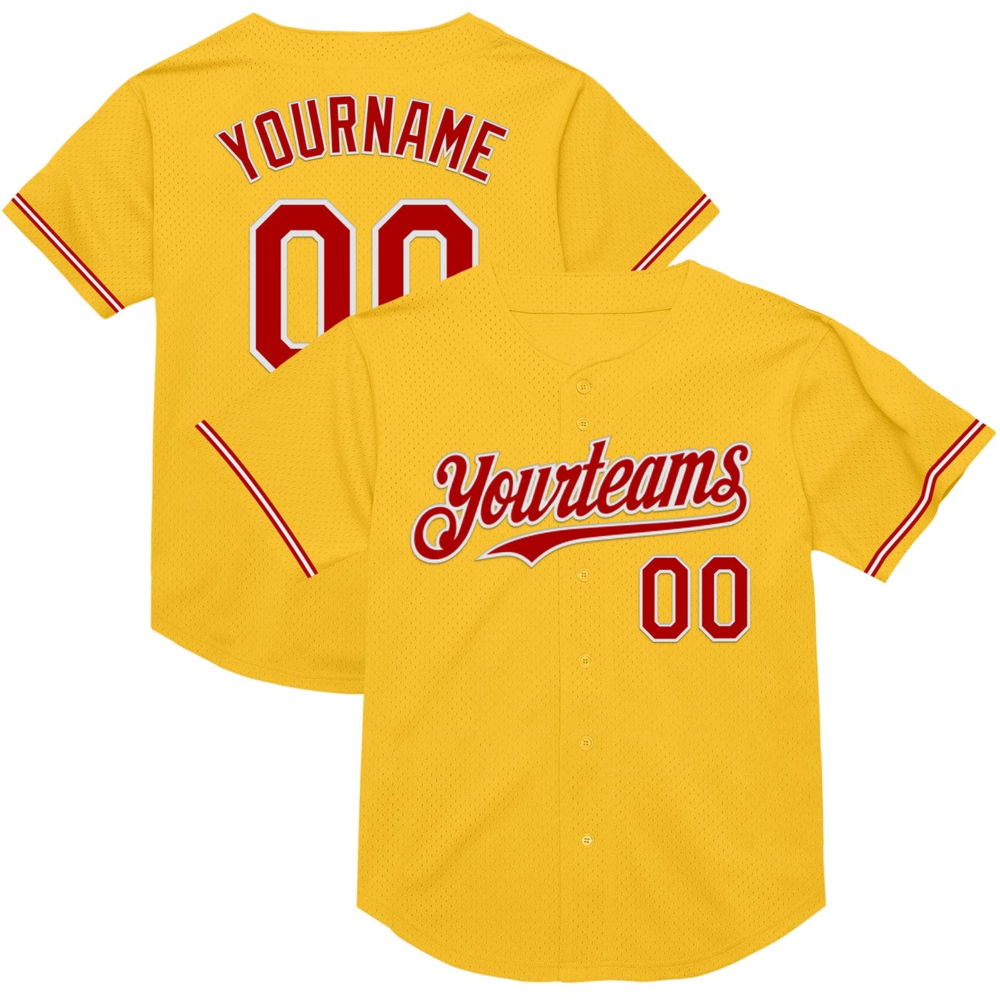 Custom Gold Red-White Mesh Authentic Throwback Baseball Jersey - Main View