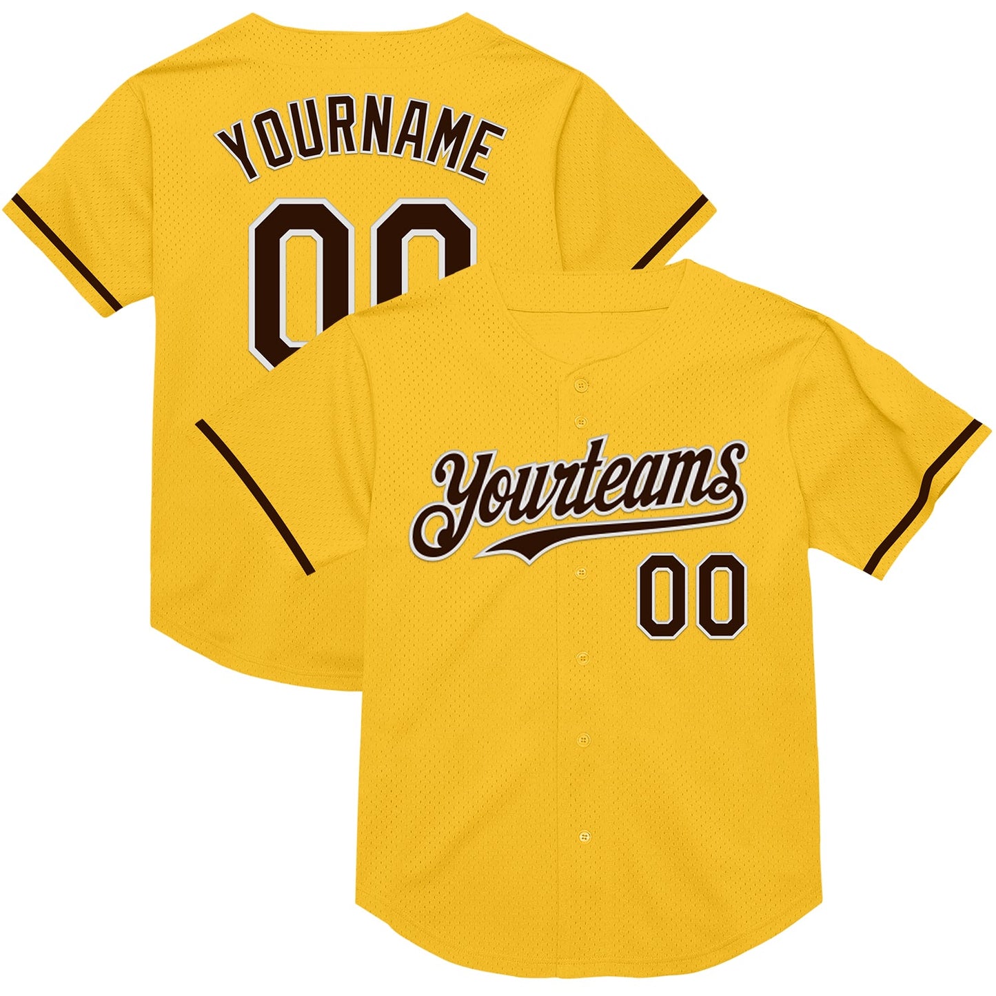 Custom Gold Brown-White Mesh Authentic Throwback Baseball Jersey - Main View