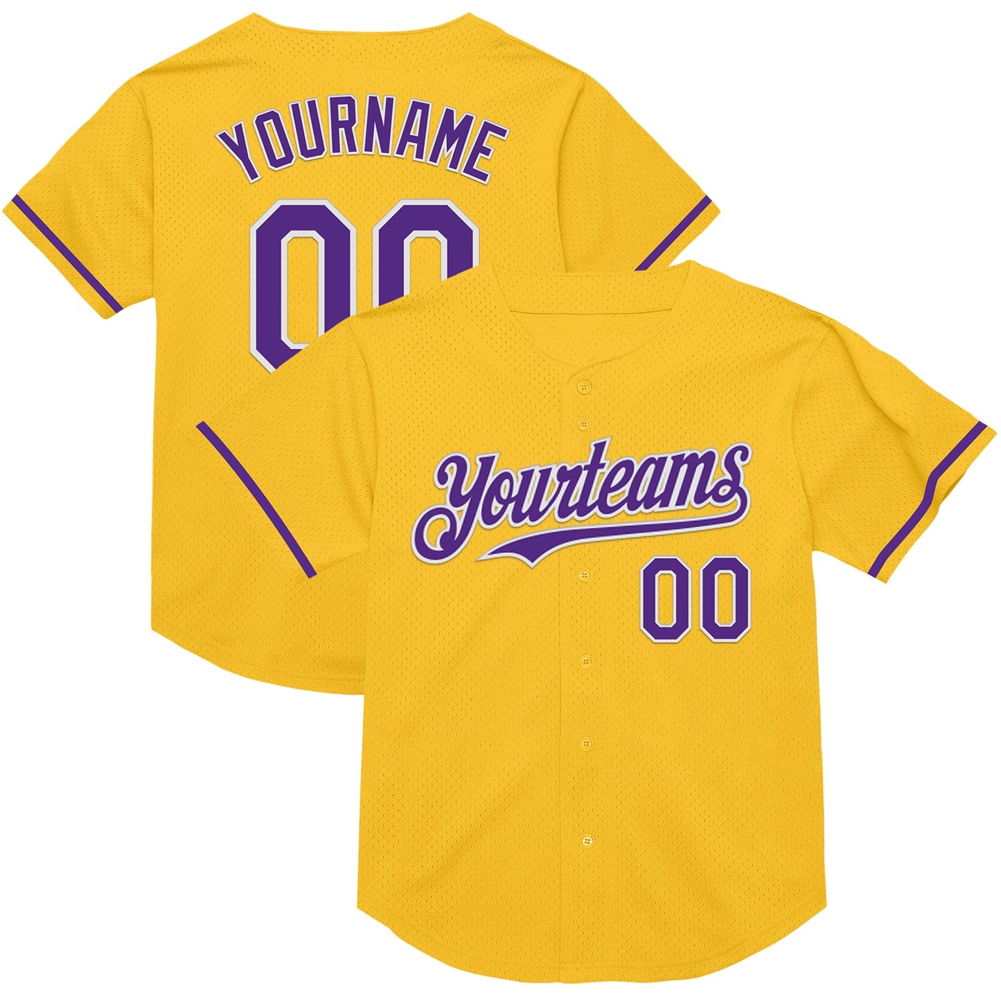 Custom Gold Purple-White Mesh Authentic Throwback Baseball Jersey - Main View