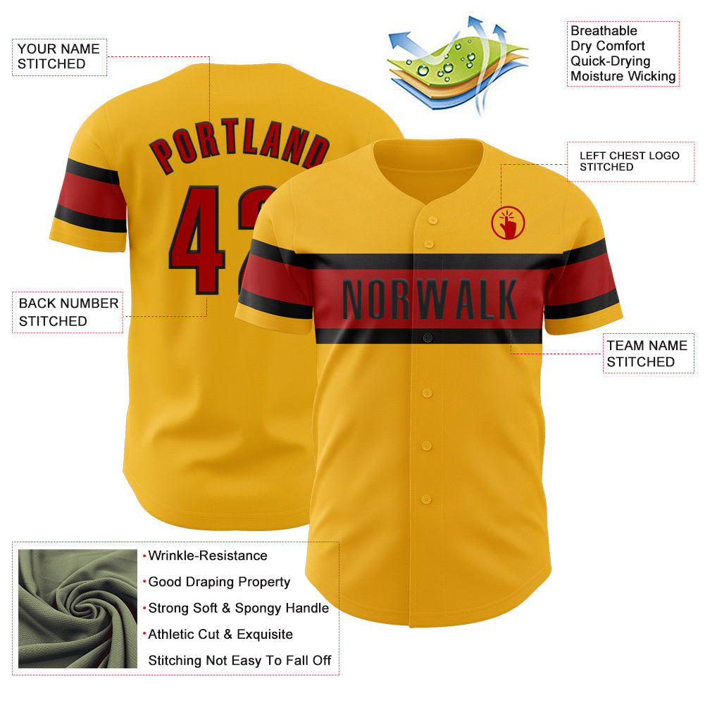 Custom Gold Red-Black Authentic Baseball Jersey view 3