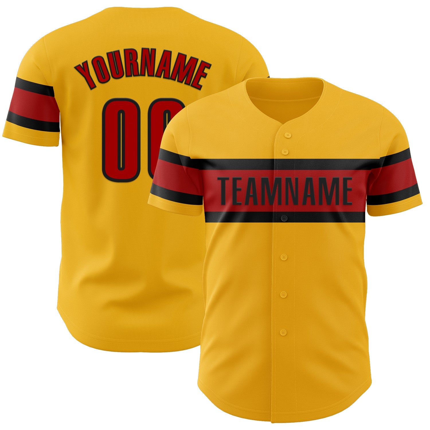 Custom Gold Red-Black Authentic Baseball Jersey - Main View