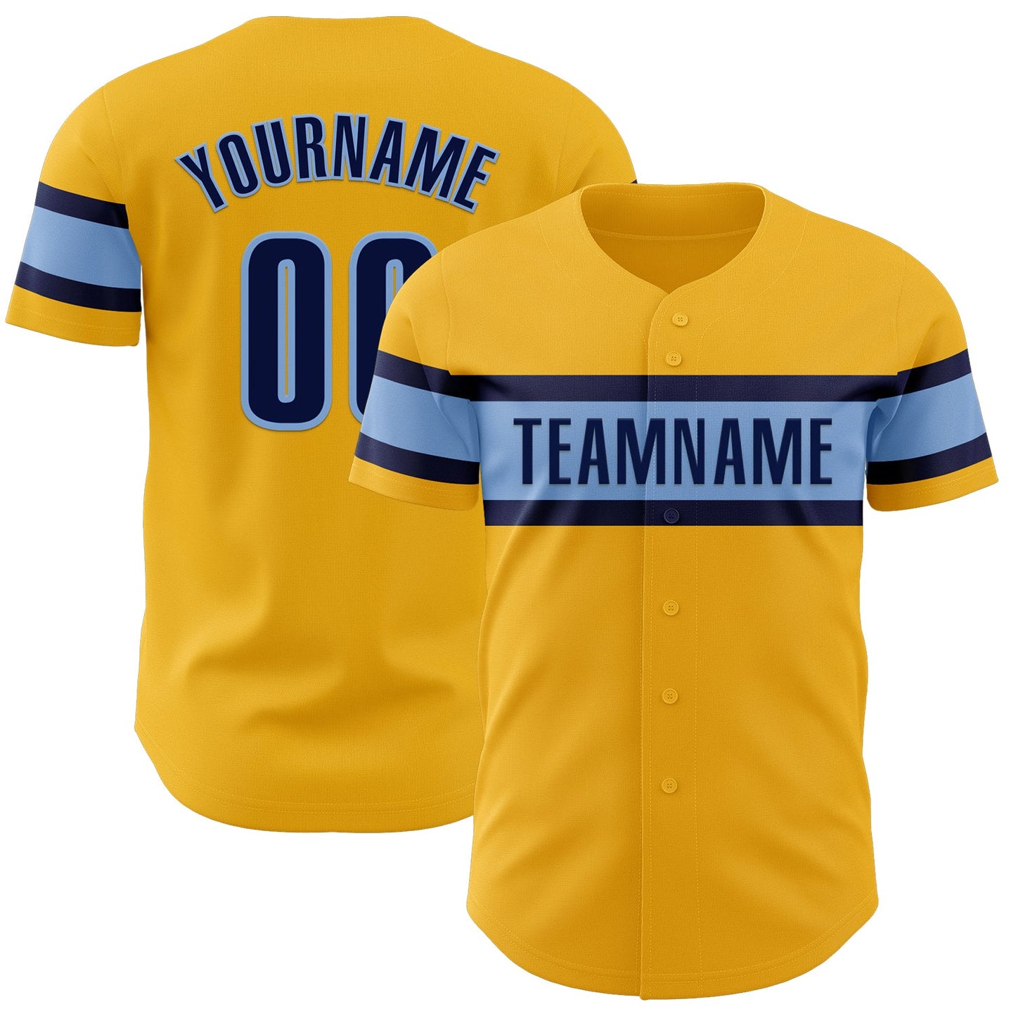 Custom Gold Navy-Light Blue Authentic Baseball Jersey - Main View
