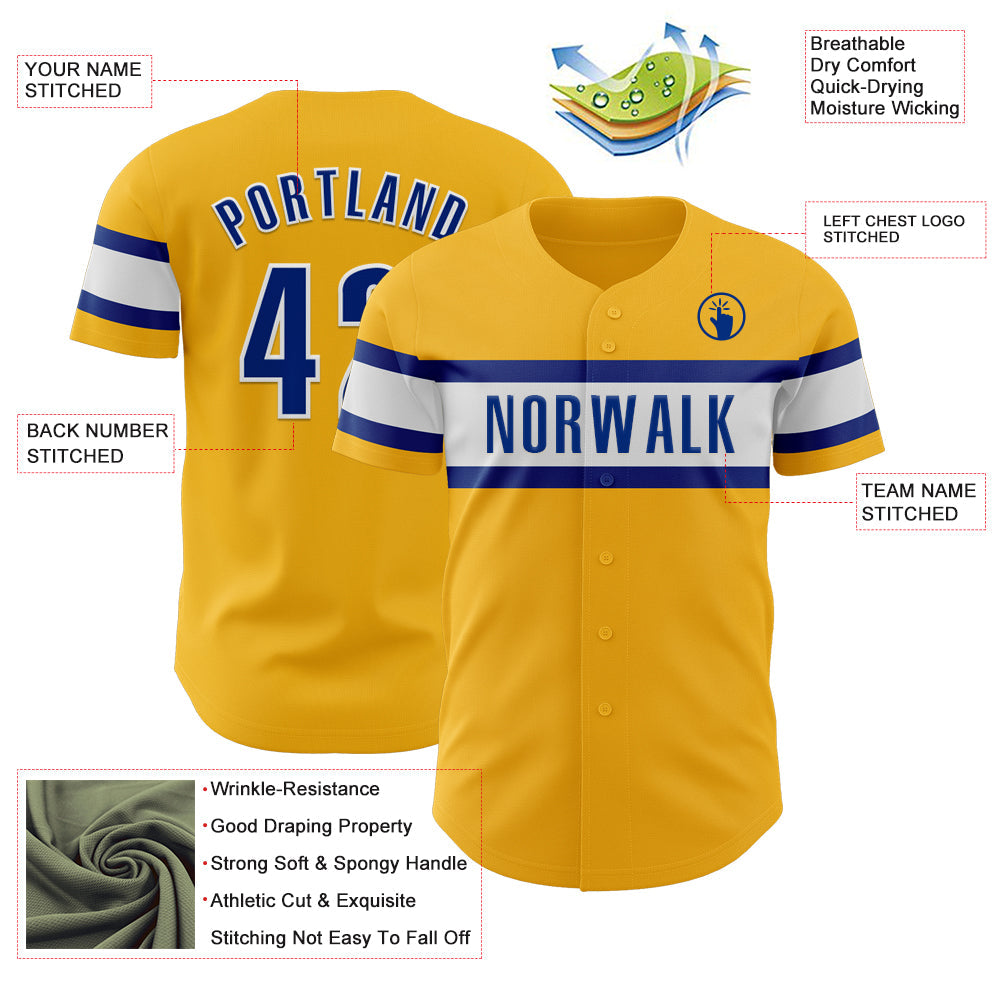 Custom Gold Royal-White Authentic Baseball Jersey view 3