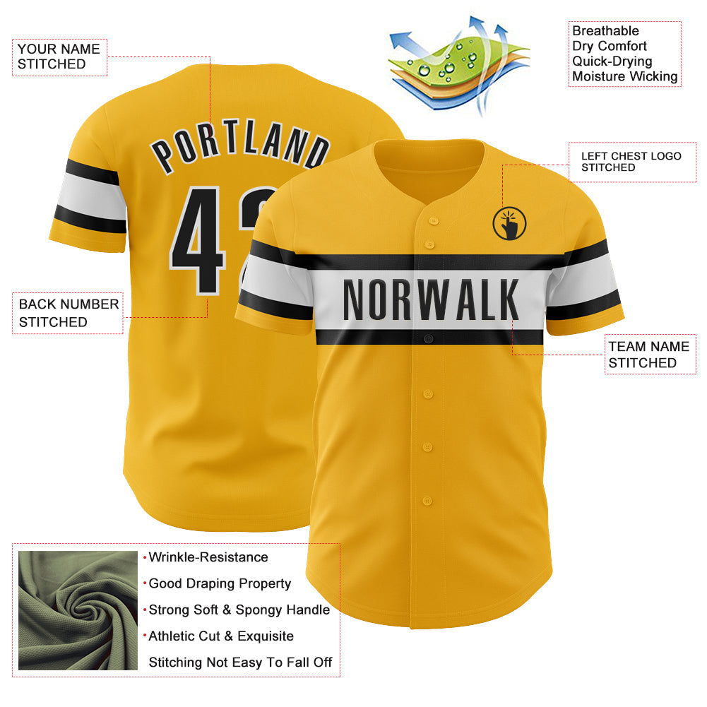 Custom Gold Black-White Authentic Baseball Jersey view 3