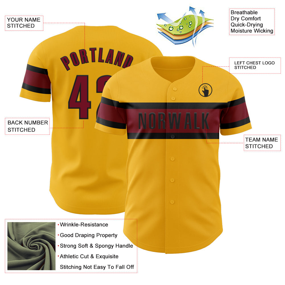Custom Gold Crimson-Black Authentic Baseball Jersey view 3