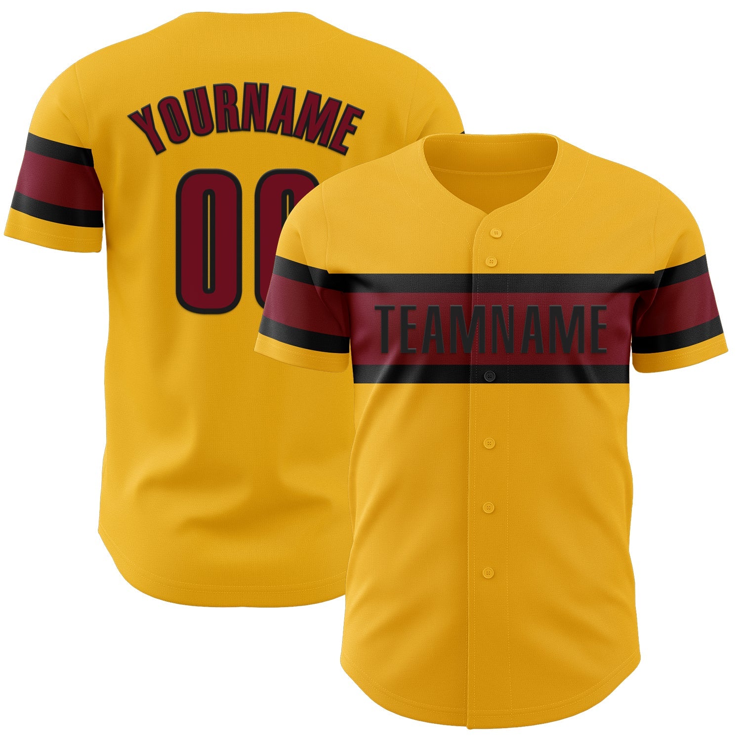 Custom Gold Crimson-Black Authentic Baseball Jersey - Main View