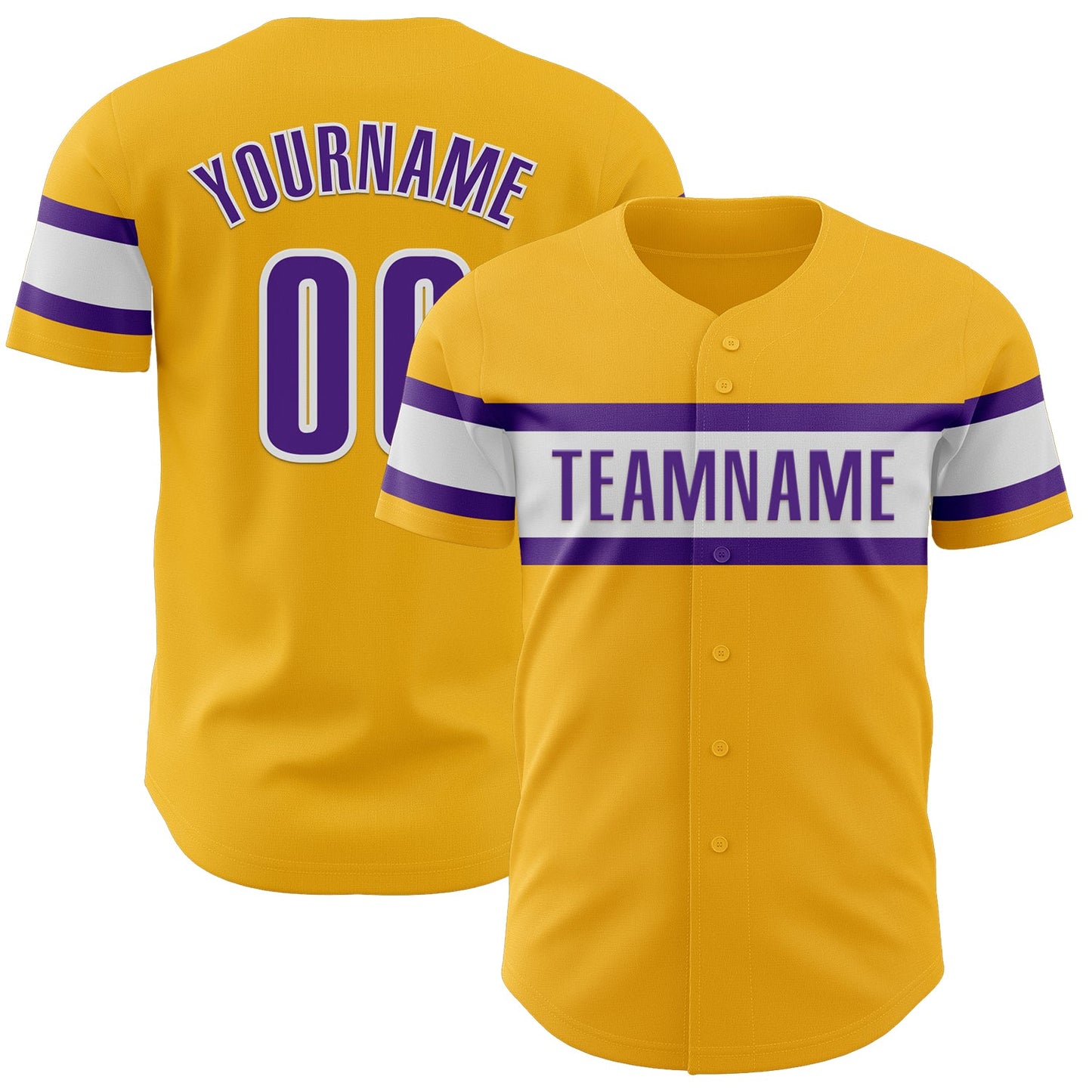 Custom Gold Purple-White Authentic Baseball Jersey - Main View