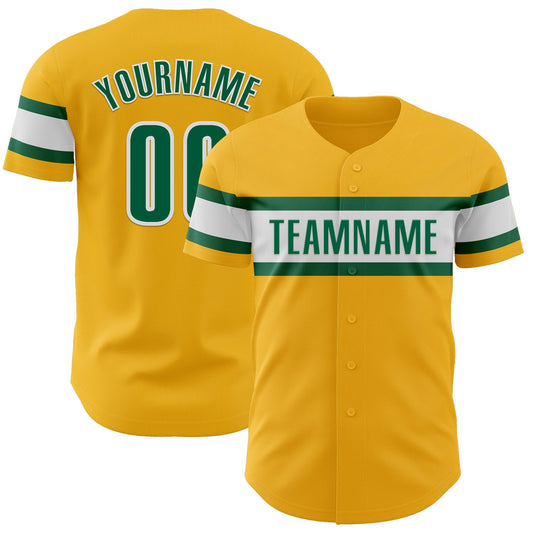 Custom Gold Kelly Green-White Authentic Baseball Jersey - Main View