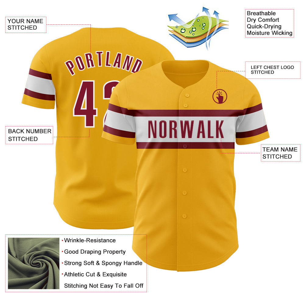 Custom Gold Crimson-White Authentic Baseball Jersey view 3