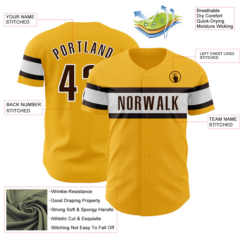 Custom Gold Brown-White Authentic Baseball Jersey view 3
