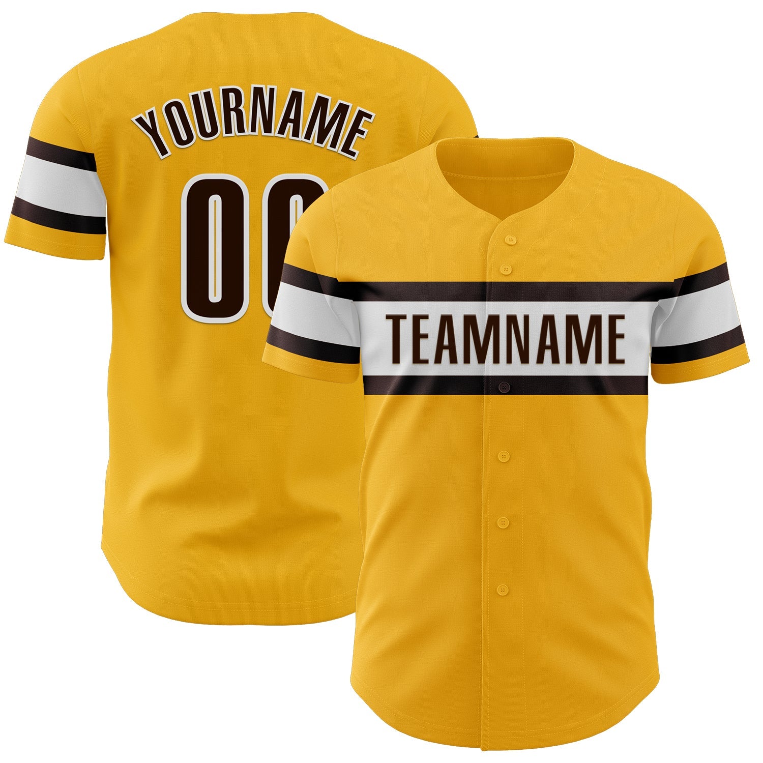 Custom Gold Brown-White Authentic Baseball Jersey - Main View