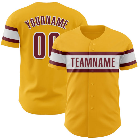 Custom Gold Burgundy-White Authentic Baseball Jersey - Main View