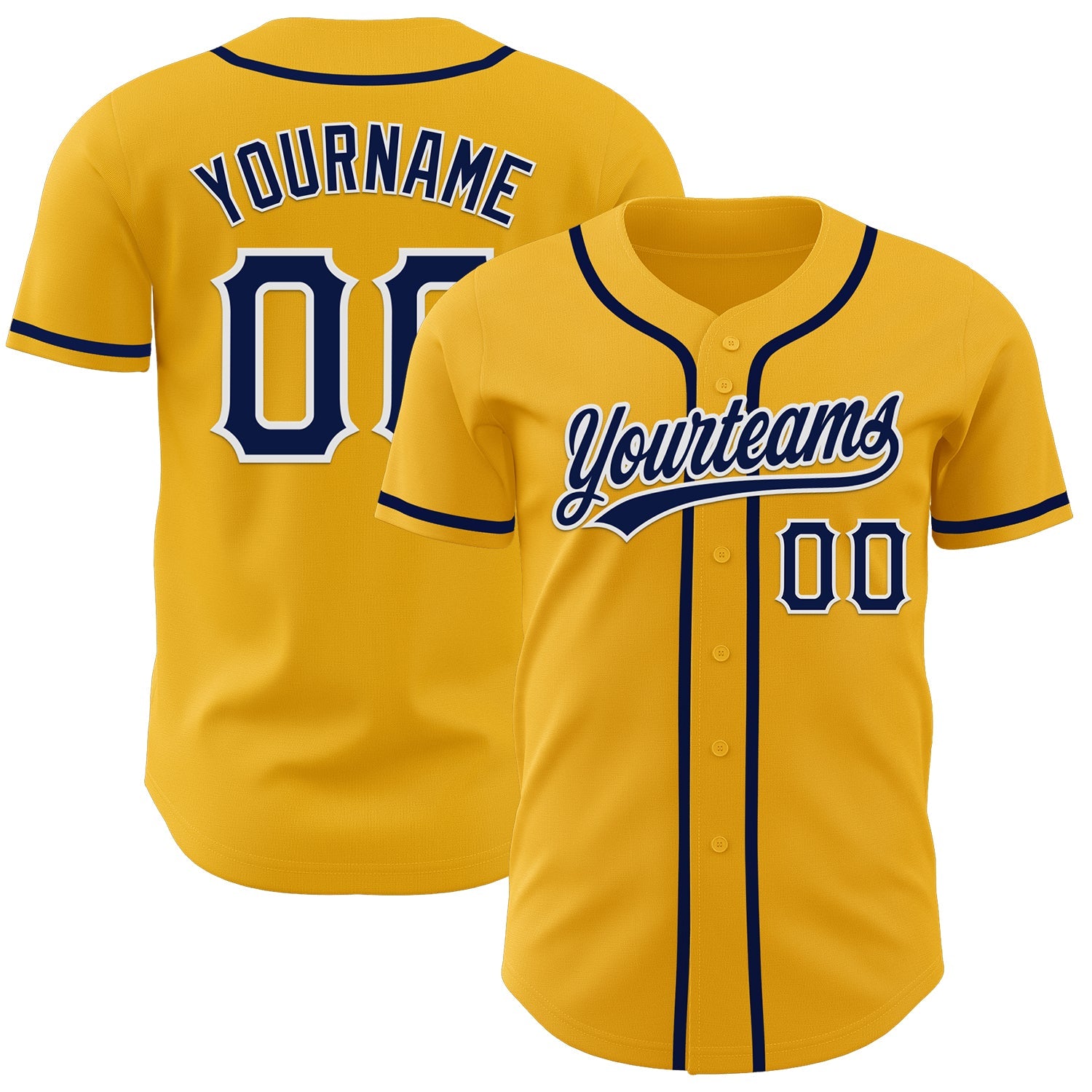 Custom Gold Navy-White Authentic Baseball Jersey - Main View