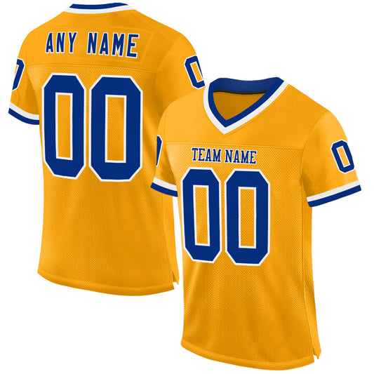Custom Gold Royal-White Mesh Authentic Throwback Football Jersey - Main View