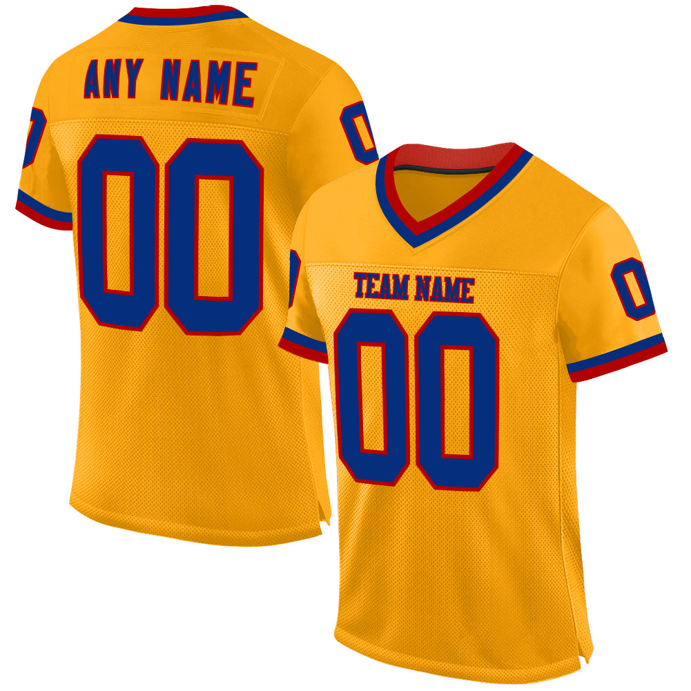 Custom Gold Royal-Red Mesh Authentic Throwback Football Jersey - Main View