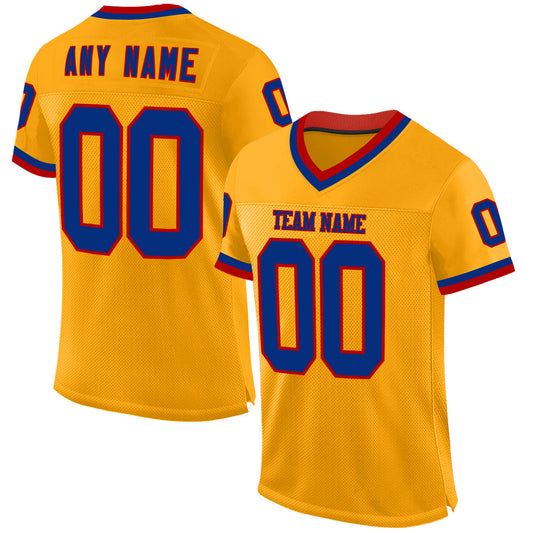 Custom Gold Royal-Red Mesh Authentic Throwback Football Jersey - Main View