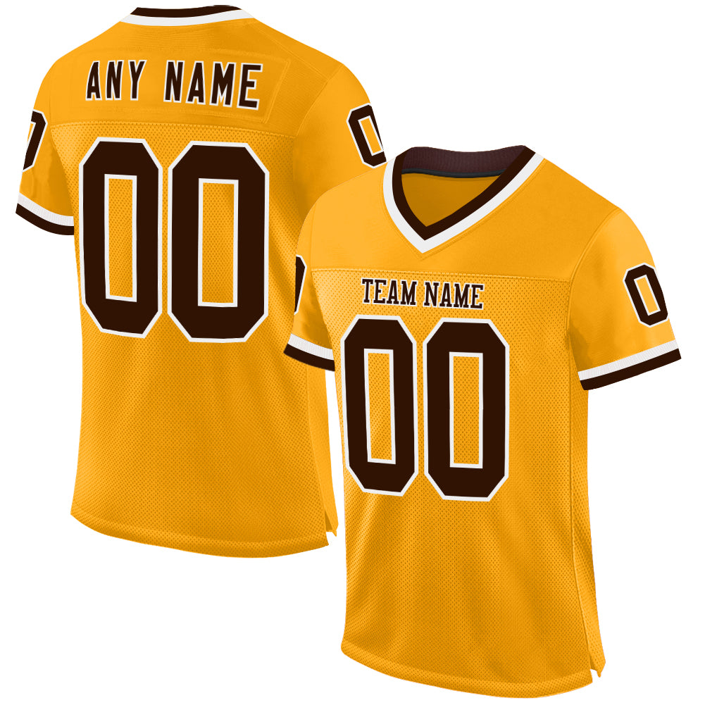 Custom Gold Brown-White Mesh Authentic Throwback Football Jersey - Main View
