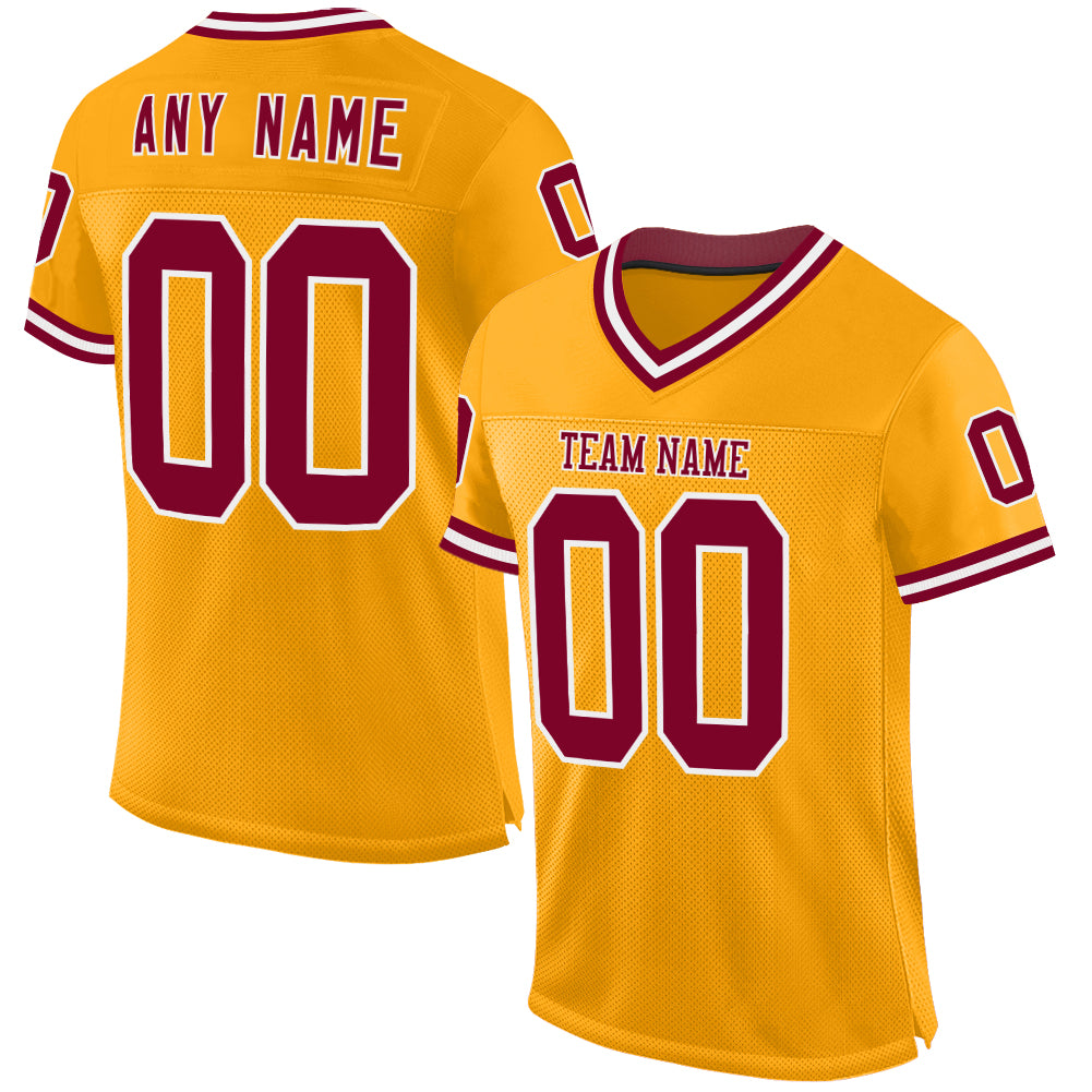 Custom Gold Maroon-White Mesh Authentic Throwback Football Jersey - Main View
