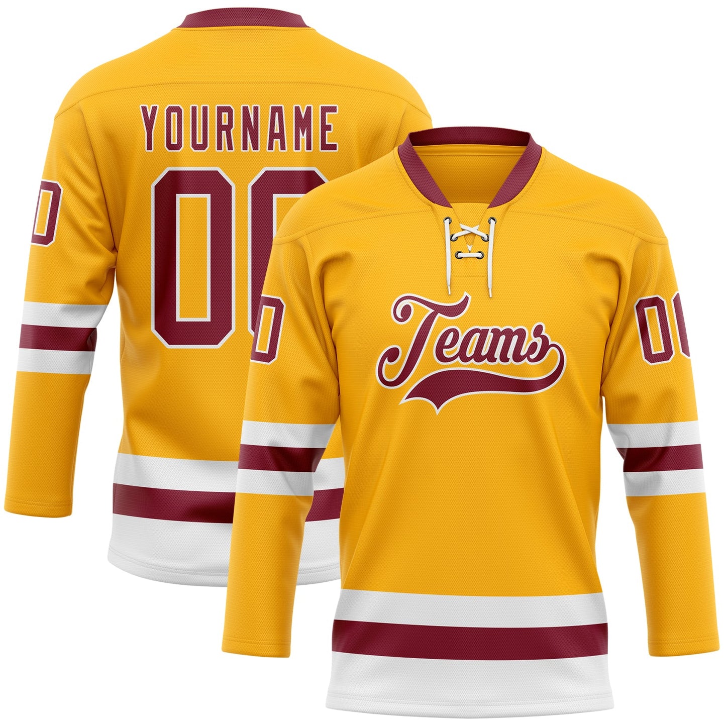 Custom Gold Crimson-White Hockey Lace Neck Jersey - Main View