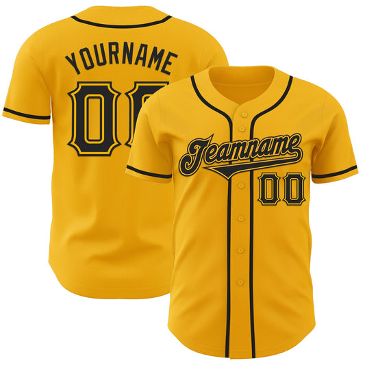 Custom Gold Black Authentic Baseball Jersey - Main View