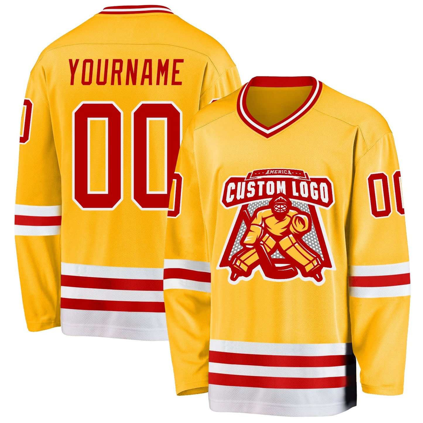 Custom Gold Red-White Hockey Jersey view 2