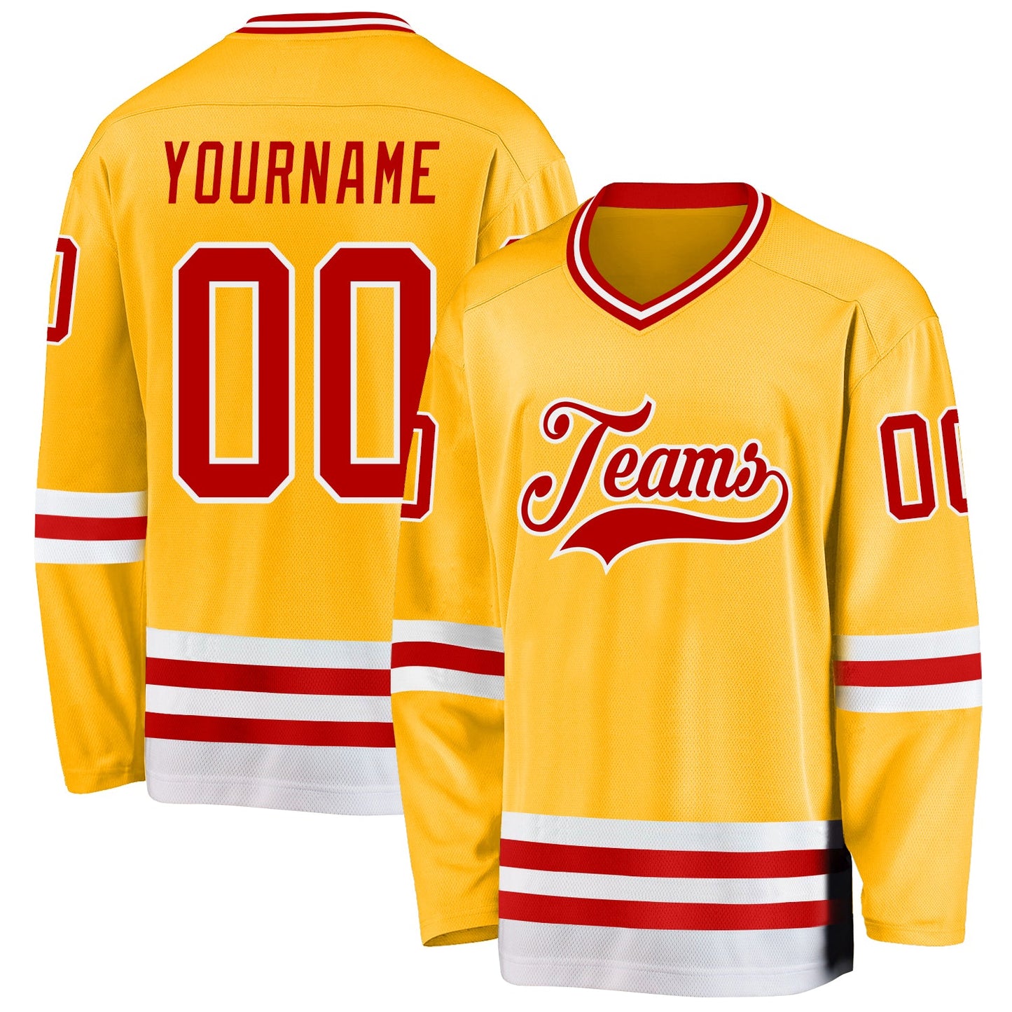 Custom Gold Red-White Hockey Jersey - Main View