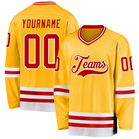 Custom Gold Red-White Hockey Jersey - Main View