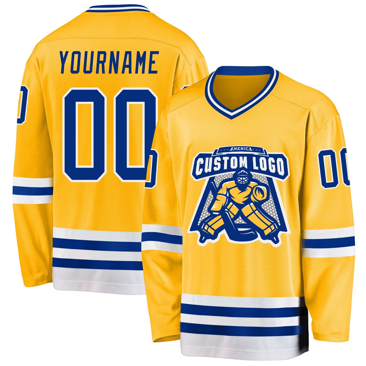 Custom Gold Royal-White Hockey Jersey view 2