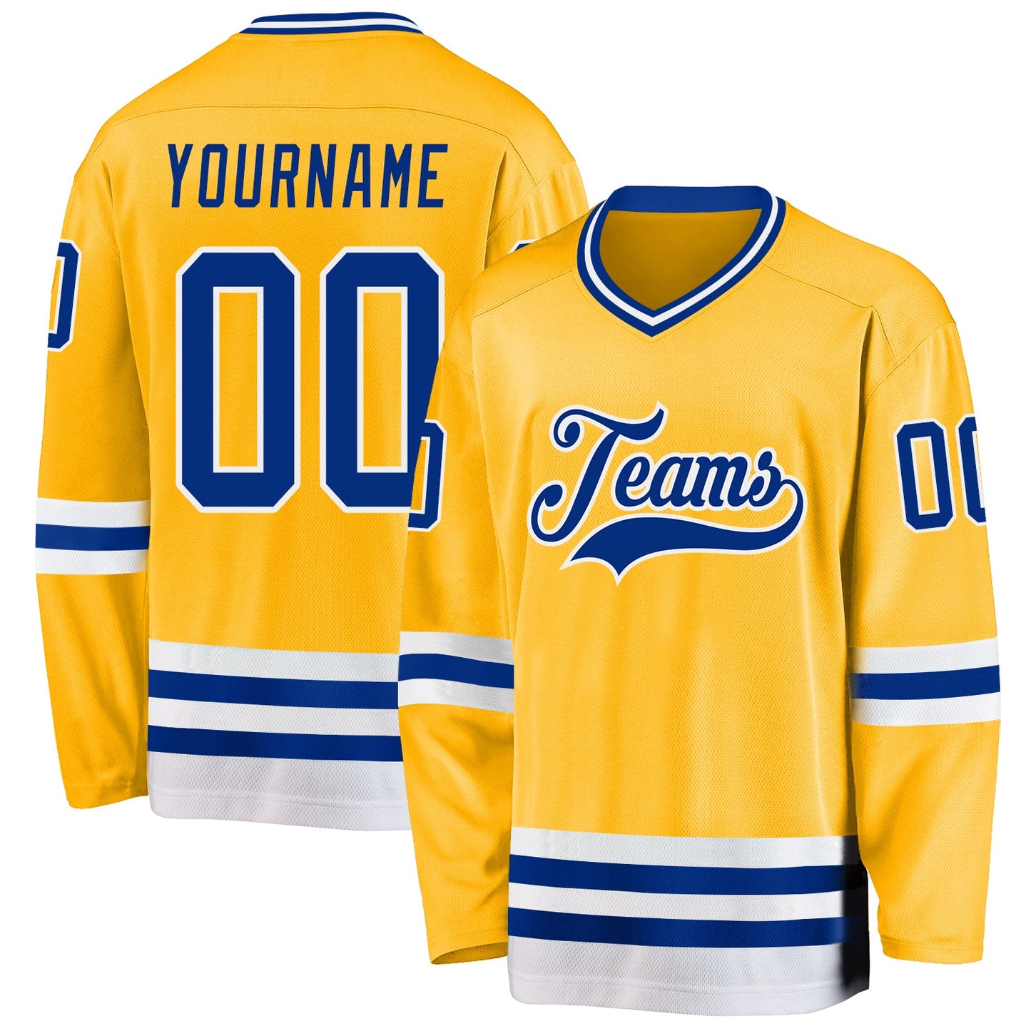 Custom Gold Royal-White Hockey Jersey - Main View
