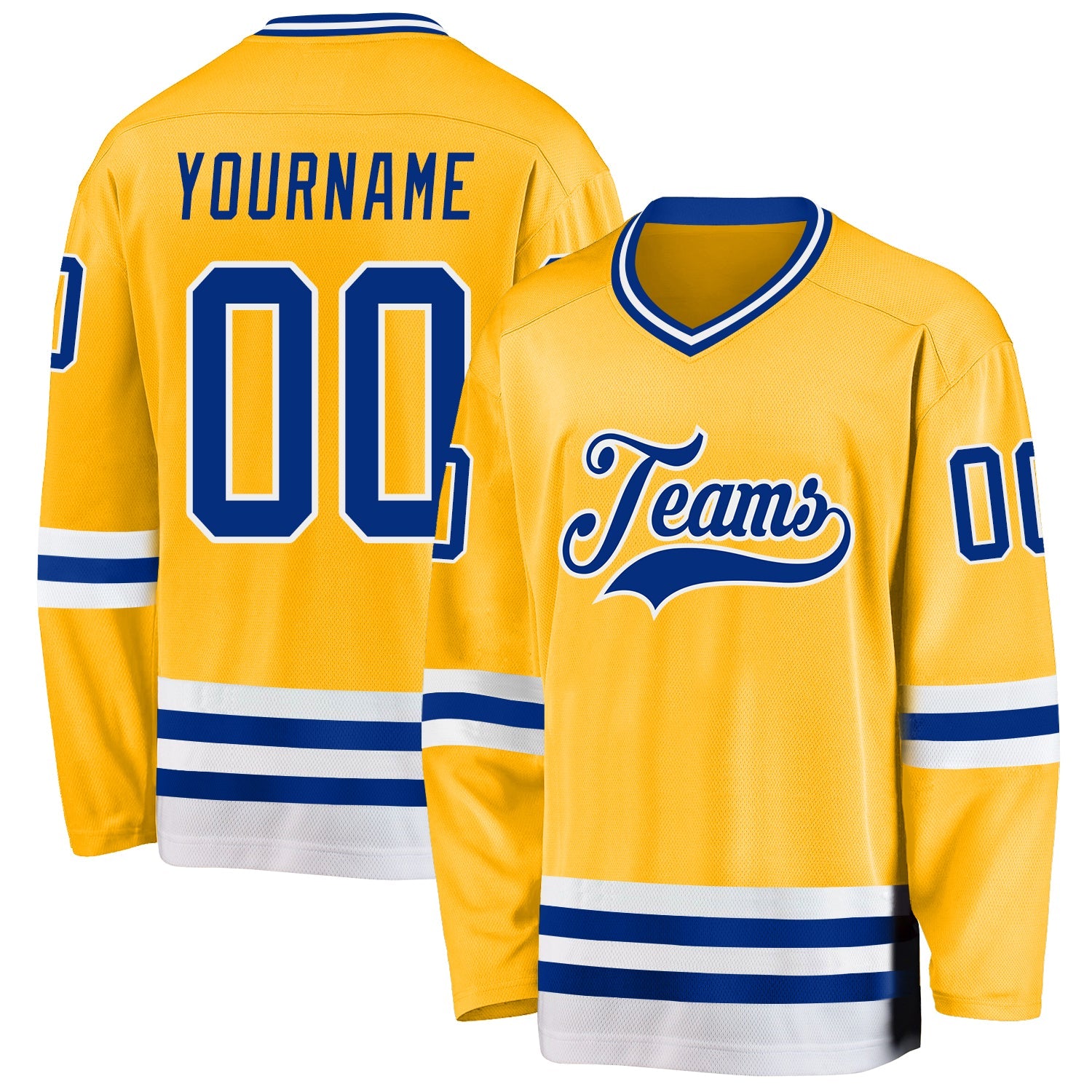 Custom Gold Royal-White Hockey Jersey - Main View