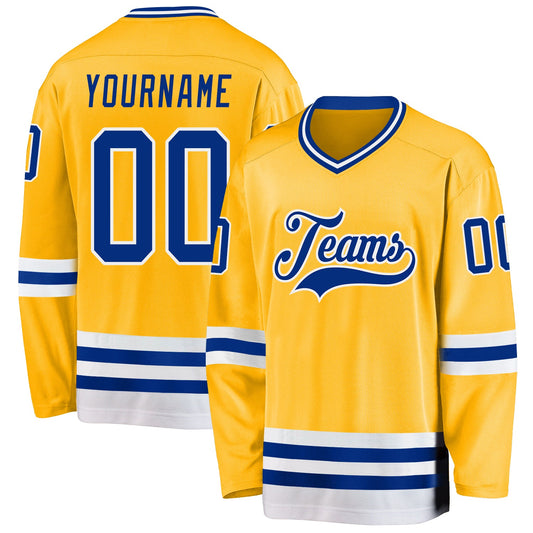 Custom Gold Royal-White Hockey Jersey - Main View