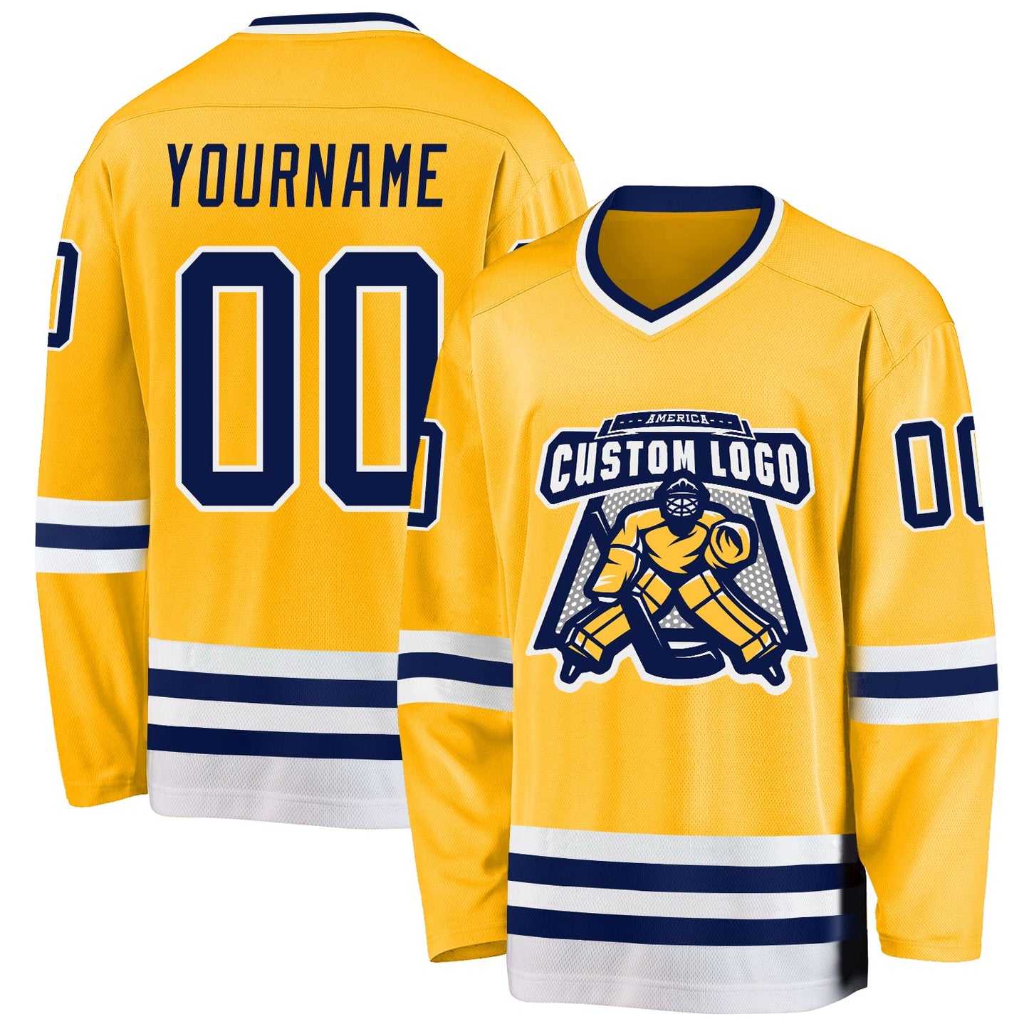 Custom Gold Navy-White Hockey Jersey view 2