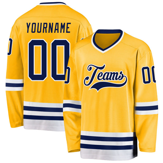 Custom Gold Navy-White Hockey Jersey - Main View