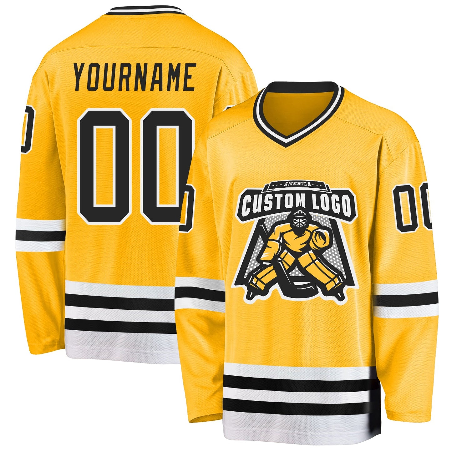 Custom Gold Black-White Hockey Jersey view 2
