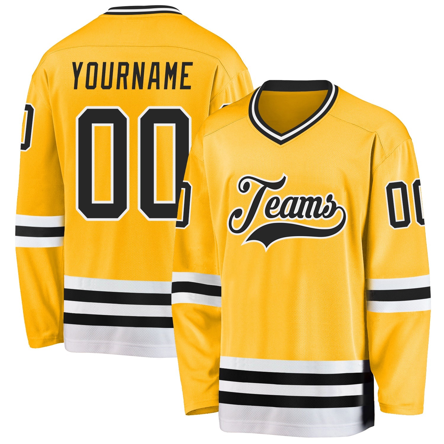 Custom Gold Black-White Hockey Jersey - Main View