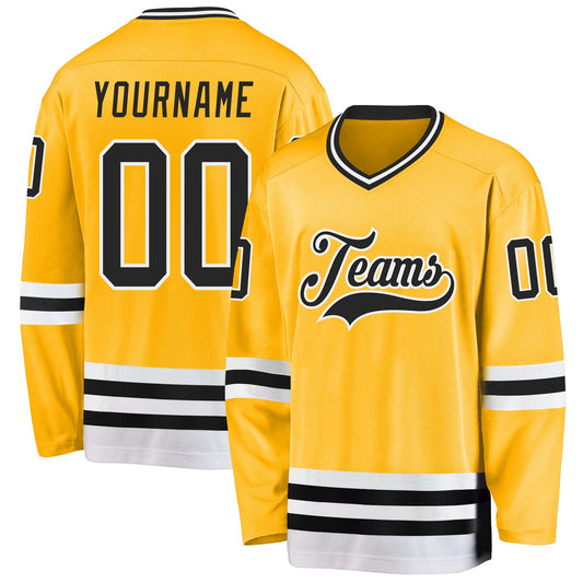Custom Gold Black-White Hockey Jersey - Main View