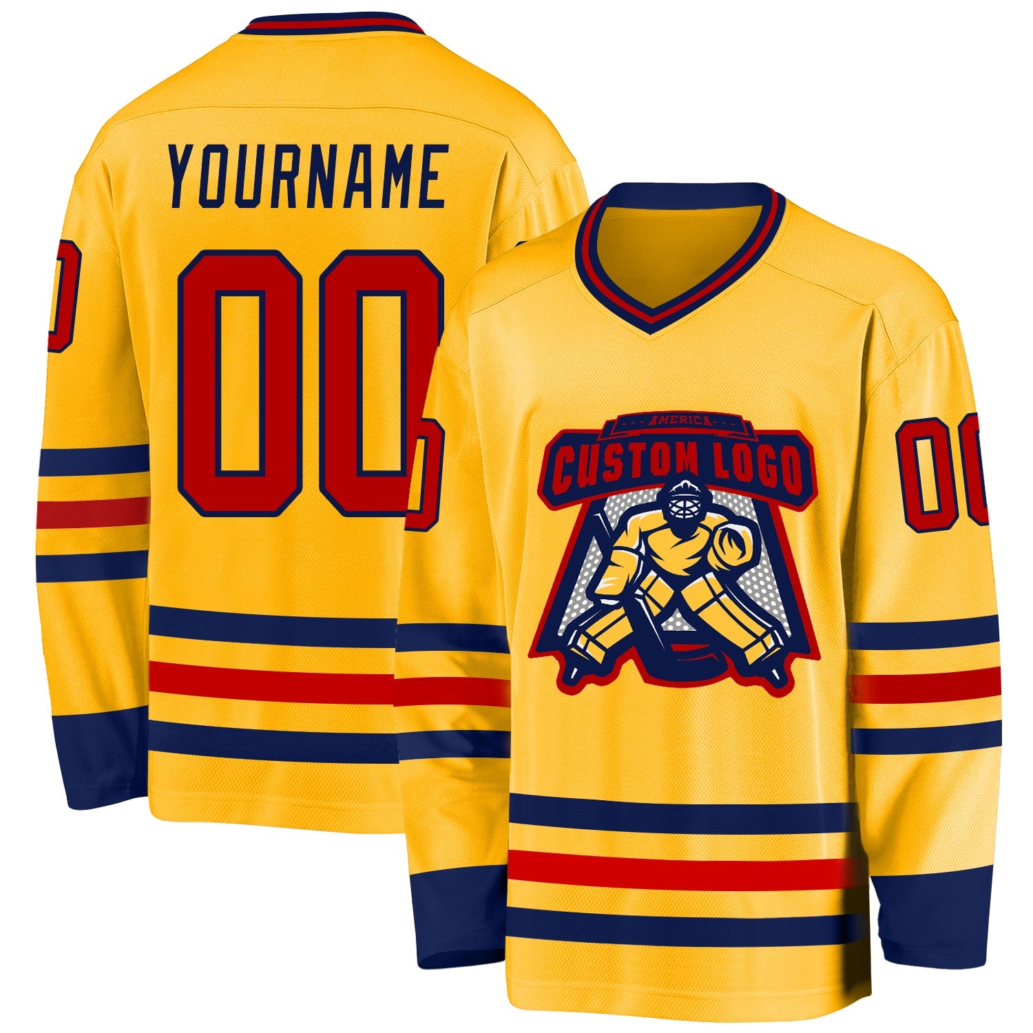 Custom Gold Red-Navy Hockey Jersey view 2
