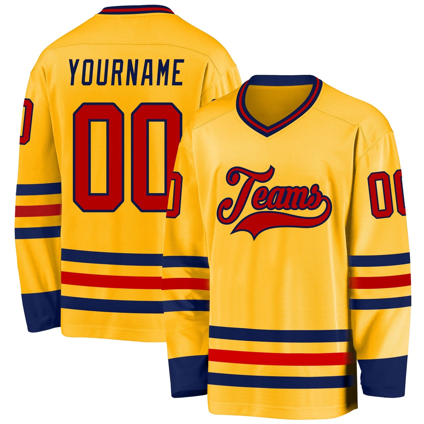 Custom Gold Red-Navy Hockey Jersey - Main View