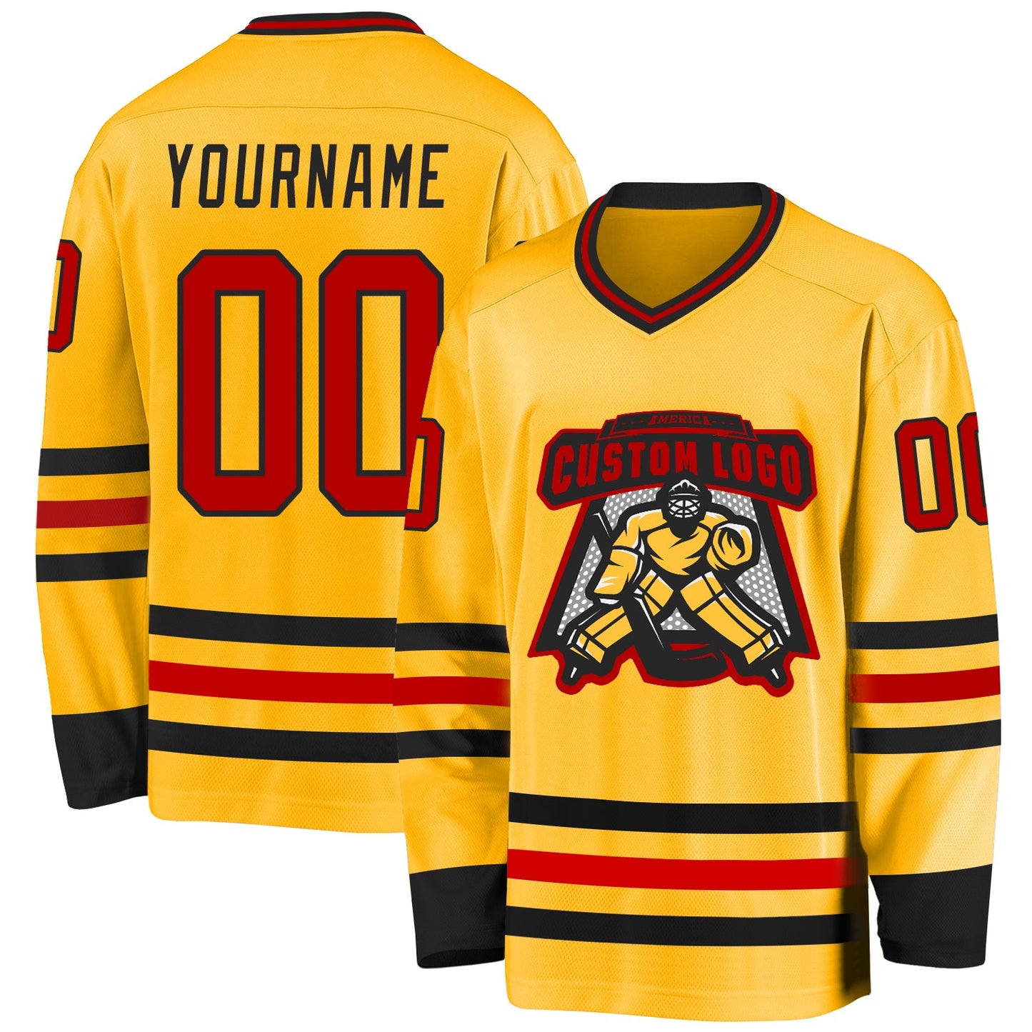 Custom Gold Red-Black Hockey Jersey view 2