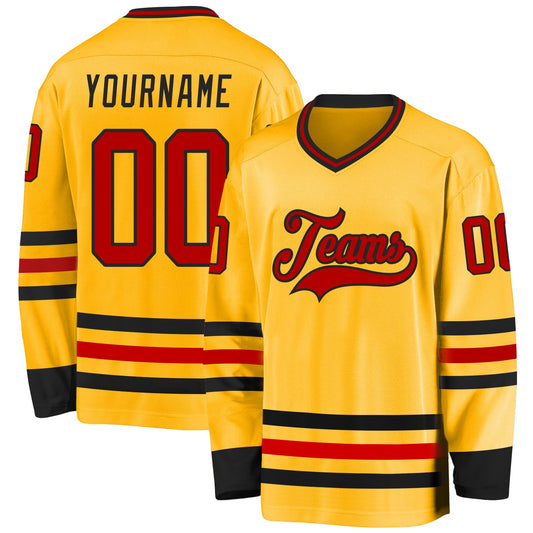 Custom Gold Red-Black Hockey Jersey - Main View