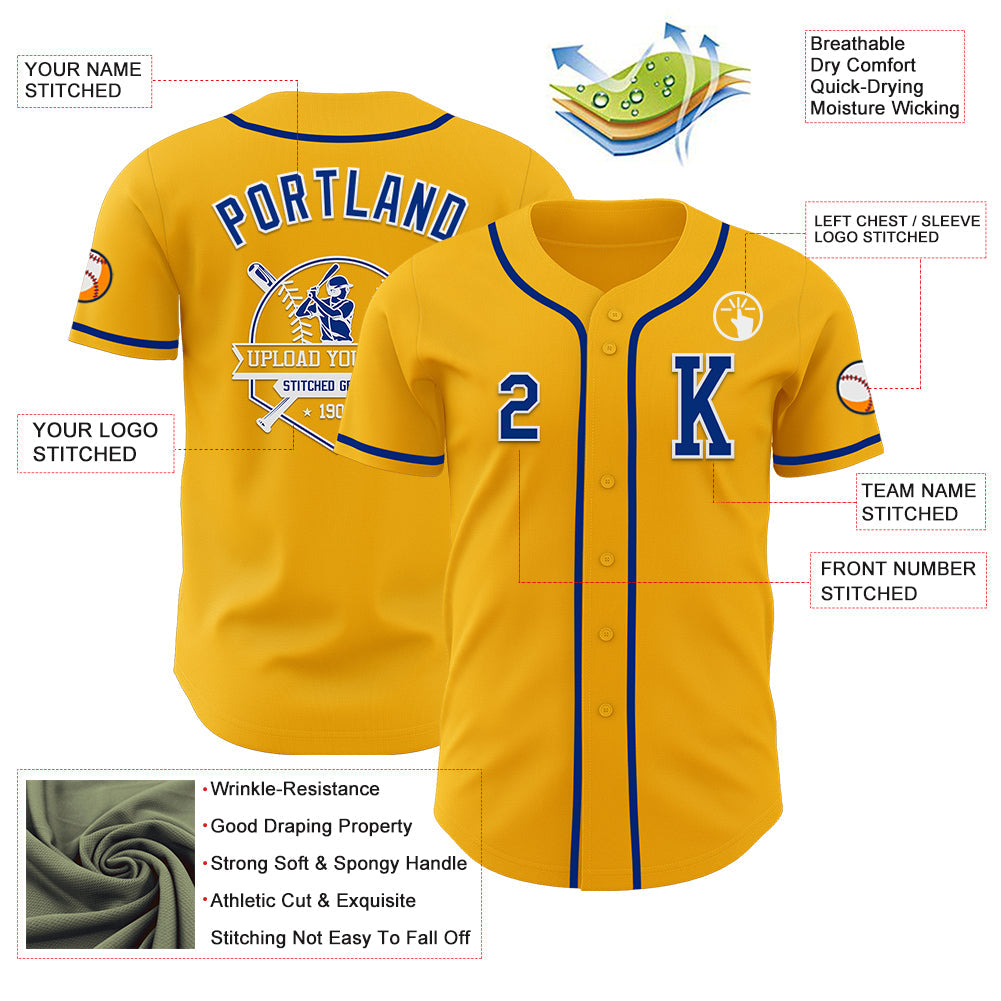 Custom Gold Royal-White Authentic Baseball Jersey view 6