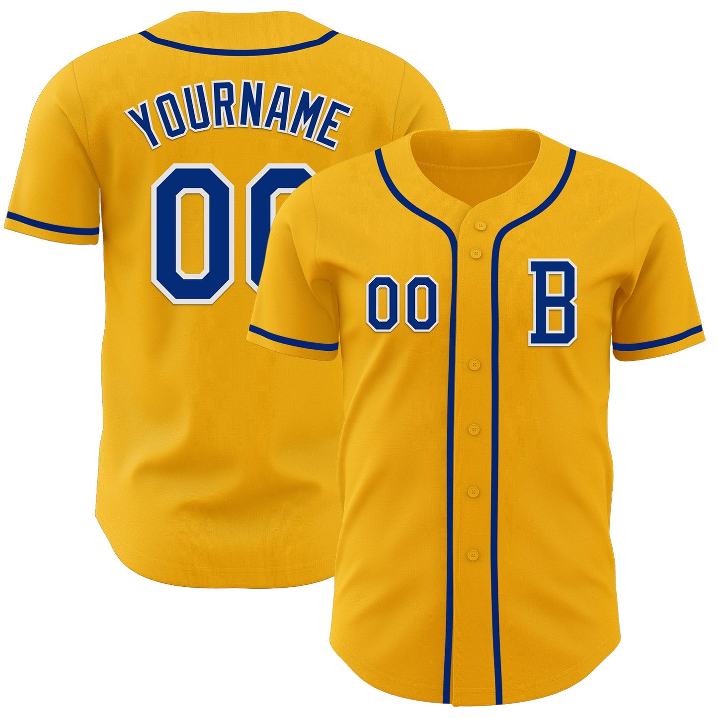 Custom Gold Royal-White Authentic Baseball Jersey - Main View