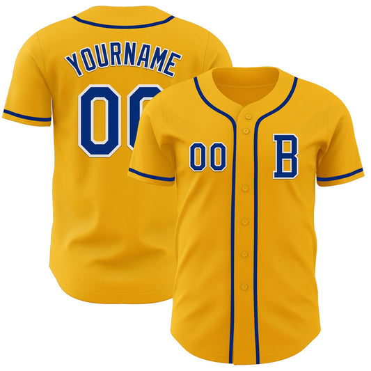 Custom Gold Royal-White Authentic Baseball Jersey - Main View