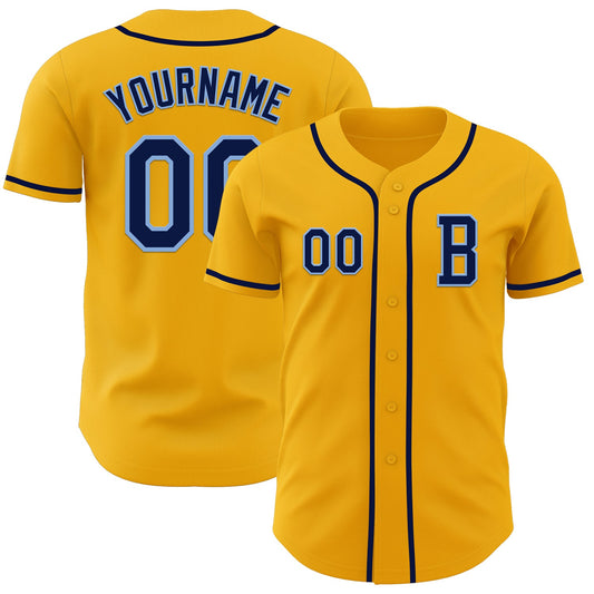 Custom Gold Navy-Light Blue Authentic Baseball Jersey - Main View