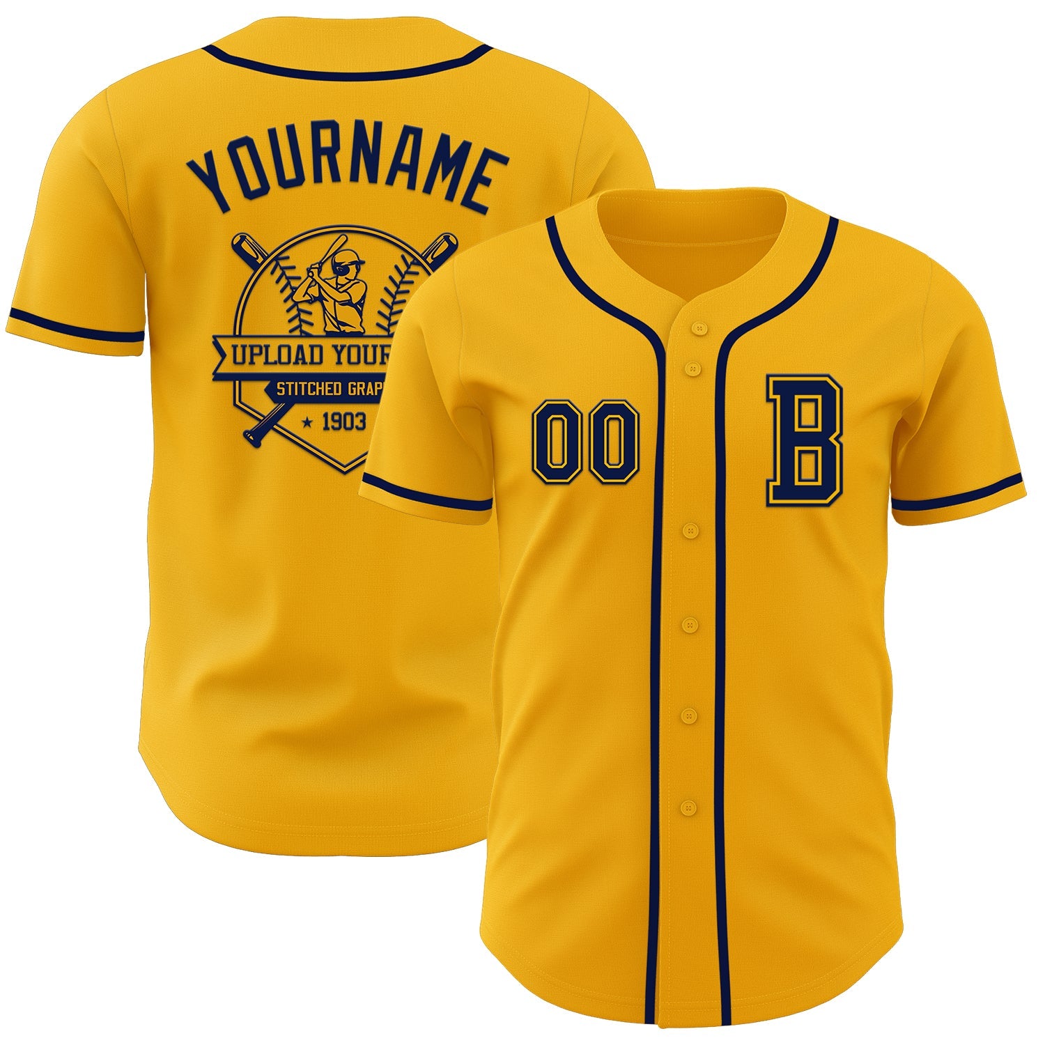 Custom Gold Navy Authentic Baseball Jersey view 5