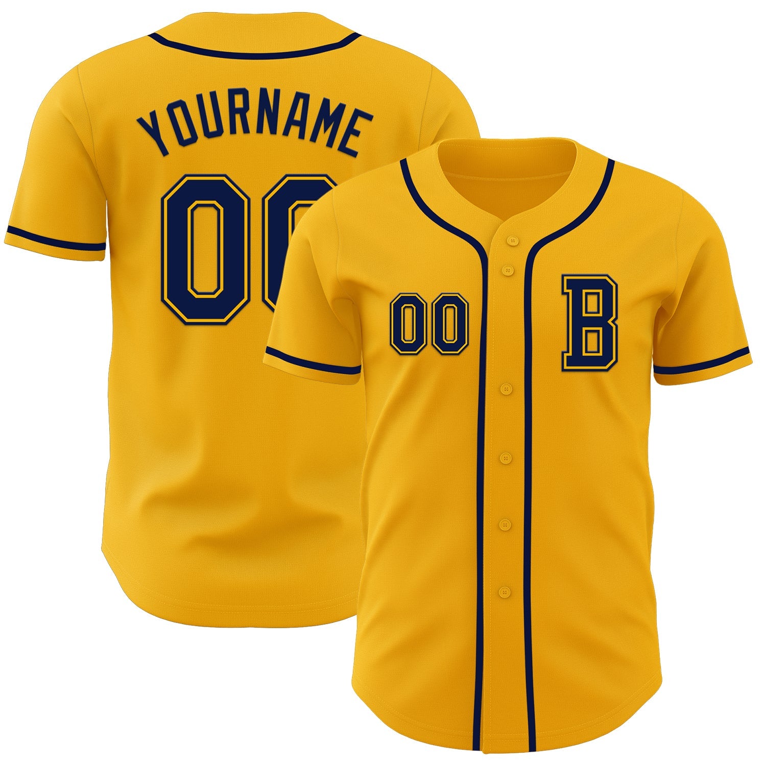 Custom Gold Navy Authentic Baseball Jersey - Main View