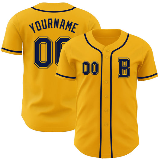 Custom Gold Navy Authentic Baseball Jersey - Main View