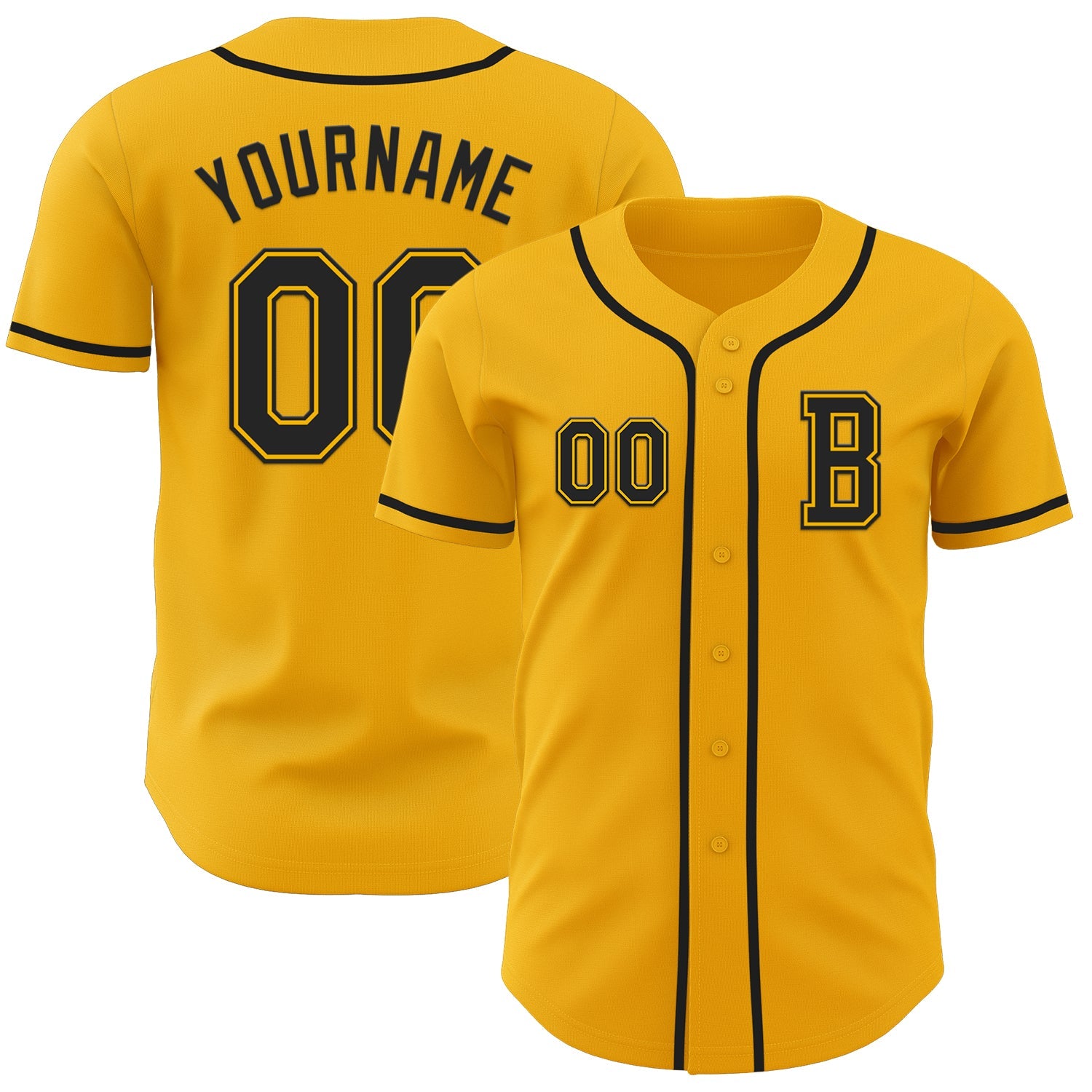 Custom Gold Black Authentic Baseball Jersey - Main View