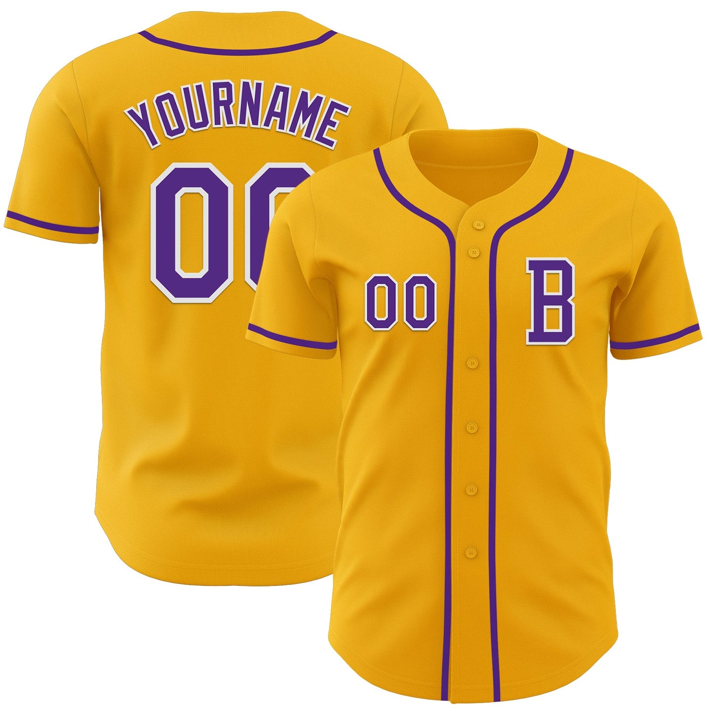 Custom Gold Purple-White Authentic Baseball Jersey - Main View