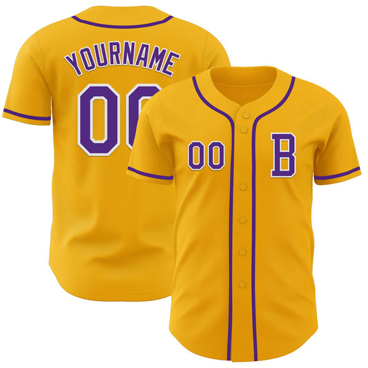 Custom Gold Purple-White Authentic Baseball Jersey - Main View